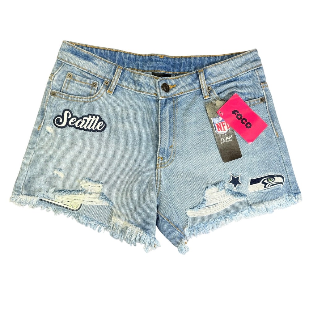 NFL Seattle Seahawks Shorts Womens Medium Blue Distressed Denim Cutoffs